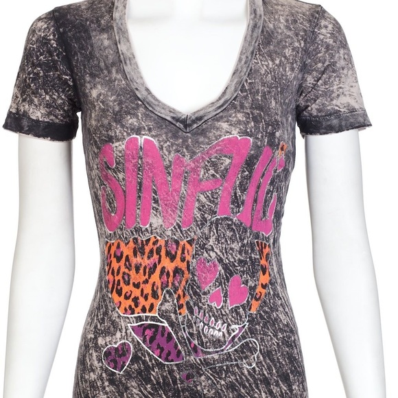 Sinful Tops - Sinful AFFLICTION Womens T-Shirt Skull Wing XL